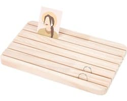 Houten Display Stand voor Sieraden, 6 Slots Oorbellenhouder en Kaarthouder voor Thuis, Kantoor en Winkel, 27.8 x 16.8 x 1.5cm, Perfect voor Organisatie en Presentatie