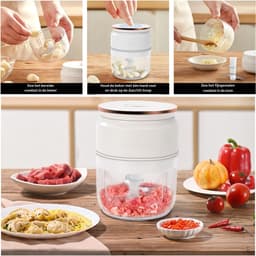 HEZIVO® Groentesnijder Electrisch - Wortelsnijder Elektrisch - Hakmolen - Keukenmachine - 300 ml - Wit — thumbnail 2