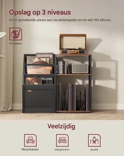 Jessi Store - Platenspeler meubel - LP kast - Vinyl opbergkast - Draaitafelstandaard - Bijzettafel - 3 lagen - 81x30x69 cm — thumbnail 2