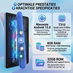 KidsTab Pro 10 Inch — Kindertablet — Android 15.0 — 8GB RAM (4+4) — 32GB — Inclusief Schokbestendige Hoes & Standaard — Blauw — thumbnail 3