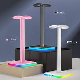 Hoofdtelefoonstandaard, houder voor over-ear gaminghoofdtelefoons, hoofdtelefoonstandaard voor internetcafés en e-sports, verlichte RGB-displaystandaard, multifunctioneel opbergrek voor hoofdtelefoons — thumbnail 2