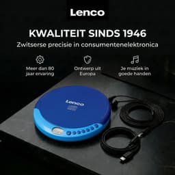 Lenco CD-011BU Discman - Draagbare CD Speler met Oordopjes - Blauw — thumbnail 5