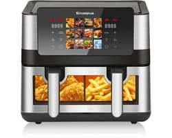 Sinaopus XXL Airfryer 8L – Met Dubbele Mand – 12 Kookprogramma’s – Onafhankelijke Snelle Opwarming – Geschikt voor Gezinnen – Kijkvenster – Eenvoudig te Reinigen – Capaciteit voor 4 tot 5 Personen