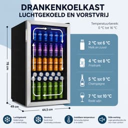 Jently koelkast - koelkasten - dranken koelkast - glazen deur - verstelbare planken - roestvrij staal - zwart/zilver — thumbnail 5