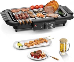 KZQ Elektrische Bbq Grill Rookvrij Met Anti Aanbaklaag Voor Binnen En Buiten - 2000w Dubbelbuis Hoog Vermogen Draagbare Afneembare Standaard Grill Voor Bbq Party - Zwart — thumbnail 1