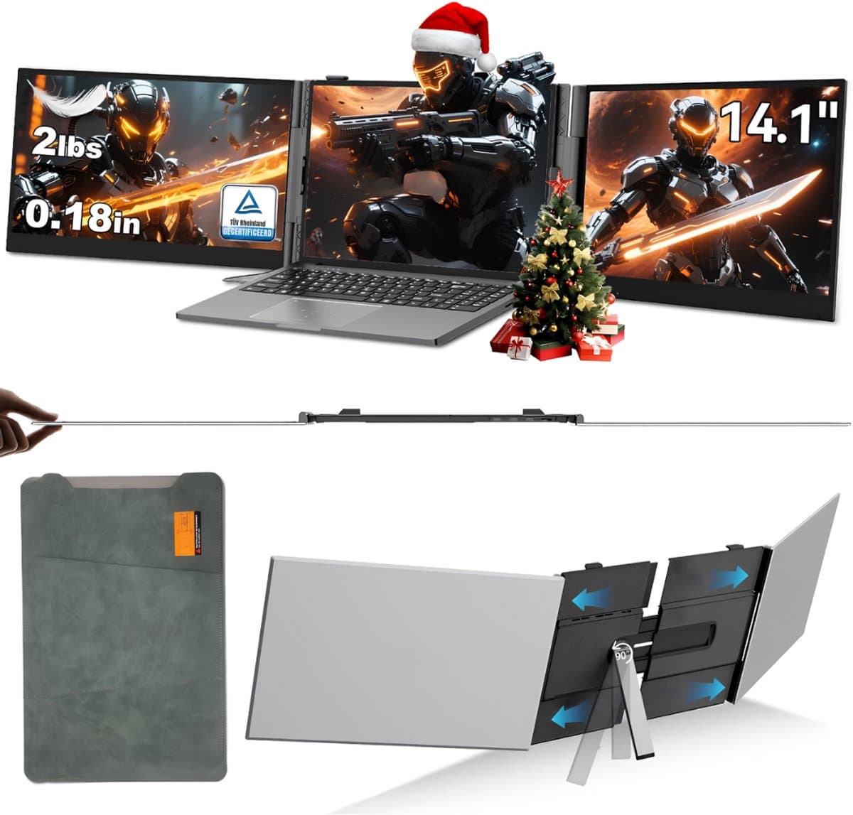 DnA® Professionele Portable Monitor - USB-C - 14.1 Inch - Double Draagbare Monitor - Portable Monitor Voor Laptop - Grijs - 2cm x 21cm x 34cm — afbeelding 1