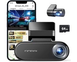 Dashcam Auto met 4K Camera Voor en Achter met 64GB SD Kaart - GPS - Dual Dashcam - DDPAI N5