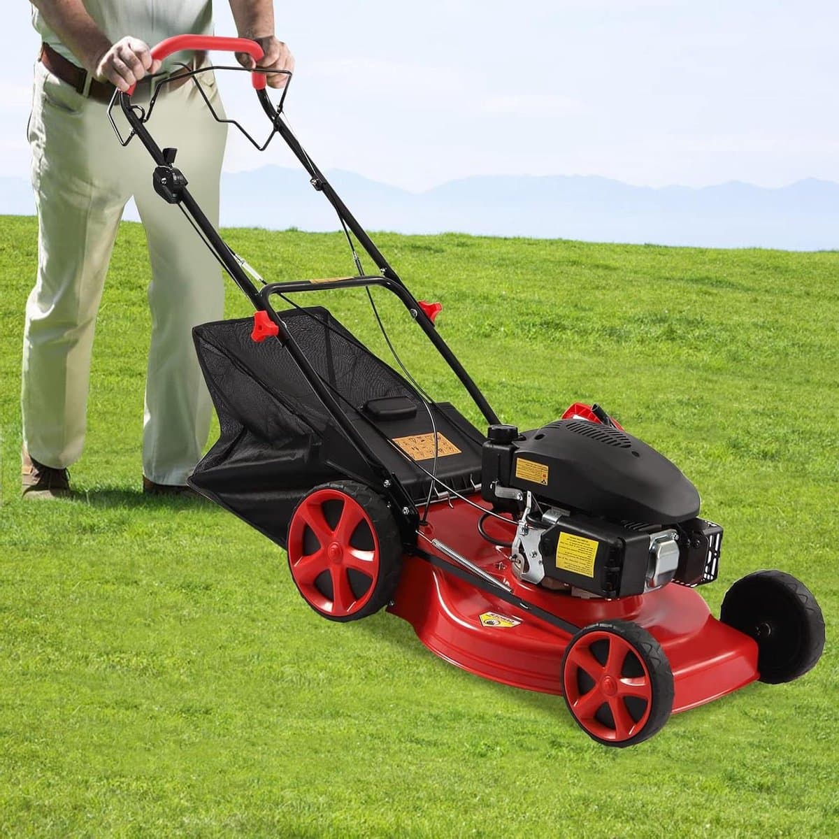 Benzine grasmaaier - Gazonmaaier motor - Gazon onderhouden - 8 Hoogte standen - 51 cm maaibreedte - Rood — afbeelding 1