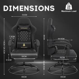 Vittanly - Game Stoel - Gaming Stoel - Gaming Stoel - Ergonomische Bureaustoel - Gamestoel - Verstelbaar - Gaming Chair - Inclusief voetensteun - Blauw — thumbnail 2