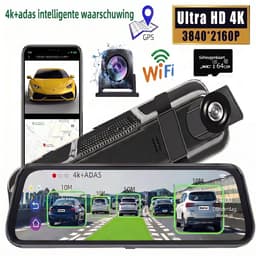 Dashcam Voor Auto - Ultra 4K & 2K - Voor en Achter Camera - Wifi & GPS - 10 Inch met App - ADAS - Dashcams - Nachtzicht - G-Sensor - Met Parkeerbewaking - Incl. 64GB SD-Kaart — thumbnail 1