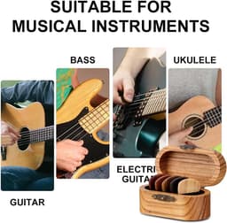 Daity 1 set - Gitaarplectrums van natuurlijk hout (5-delige set in doos) Massief houten plectrums voor folk- en akoestische gitaren; Cadeauset met accessoires voor elektrische gitaar, inclusief display en opbergdoosje; Voorzien van antislipgroeven. — thumbnail 2