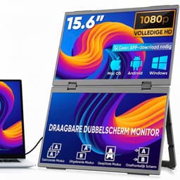 Draagbare Monitor - Folding Dual Display 15.6 Inch - Full HD 1080P - Dubbel Scherm voor Laptop & PC - Ingebouwde Stand & VESA - IPS 60Hz - USB-C & HDMI - Productivity Monitor — thumbnail 1