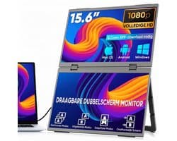 Draagbare Monitor - Folding Dual Display 15.6 Inch - Full HD 1080P - Dubbel Scherm voor Laptop & PC - Ingebouwde Stand & VESA - IPS 60Hz - USB-C & HDMI - Productivity Monitor