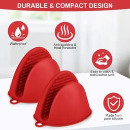 1 paar siliconen ovenwanten - hittebestendig en antislip - veilig voor oven, magnetron, airfryer en grill - leuk keukenaccessoire - rood — thumbnail 5