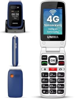 Uniwa V202T Senioren Telefoon 4G Senioren GSM Mobiele Telefoon Klaptelefoon Grote Toetsen SOS Noodknop Simlockvrij Oplaadstation Luid Geluid — thumbnail 1