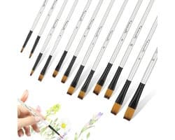 Set van 12 Professionele Platte Penseelkwasten voor Acryl, Waterverf en Olieverf - Nylon Haar Kunstbenodigdheden voor Schilderen