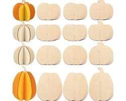 Houten 3D Pompoen Decoratie voor Halloween - 8 Stuks Onbehandelde Pompoenen voor DIY Schilderen en Knutselen