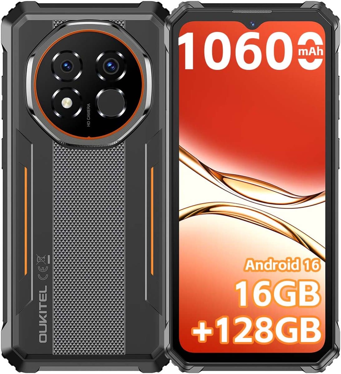 OUKITEL G6 Rugged Smartphone - 2026 nieuw telefoon - 16GB RAM - 128GB ROM - 6,52 inch - 10600 mAh - Android 16 - IP68/IP69K Outdoor telefoon - NFC GPS - Oranje — afbeelding 1