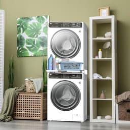 Tussenbouwframe Droger Wasmachine - Verbindingsframe Wasmachine Droger - Ruimte Besparen - Met Plank - 60 x 60 cm - Wit — thumbnail 3