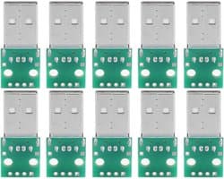 10 Stuks USB Type A naar DIP Adapter, Mini USB Breakout Board met 4 Polige 2.54 mm Pin Grid voor Elektronische Projecten en Prototype Ontwikkeling