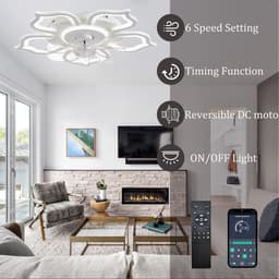 Plafondventilator Met Licht - Kroonluchter Ventilator - Verkoeling en Verlichting - Bloemvormig Design - 65CM - Zwart — thumbnail 4