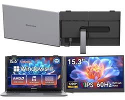 Blackview AceBook 6 Laptop 15,6 inch Full HD - 16 GB RAM - 256 GB SSD AMD Ryzen 5 3500U + SCM8 15,3" Draagbare Monitor Combinatiepakket, FHD+ IPS Scherm, 100% sRGB, Dual-band WiFi, Plug & Play, (Grijs)