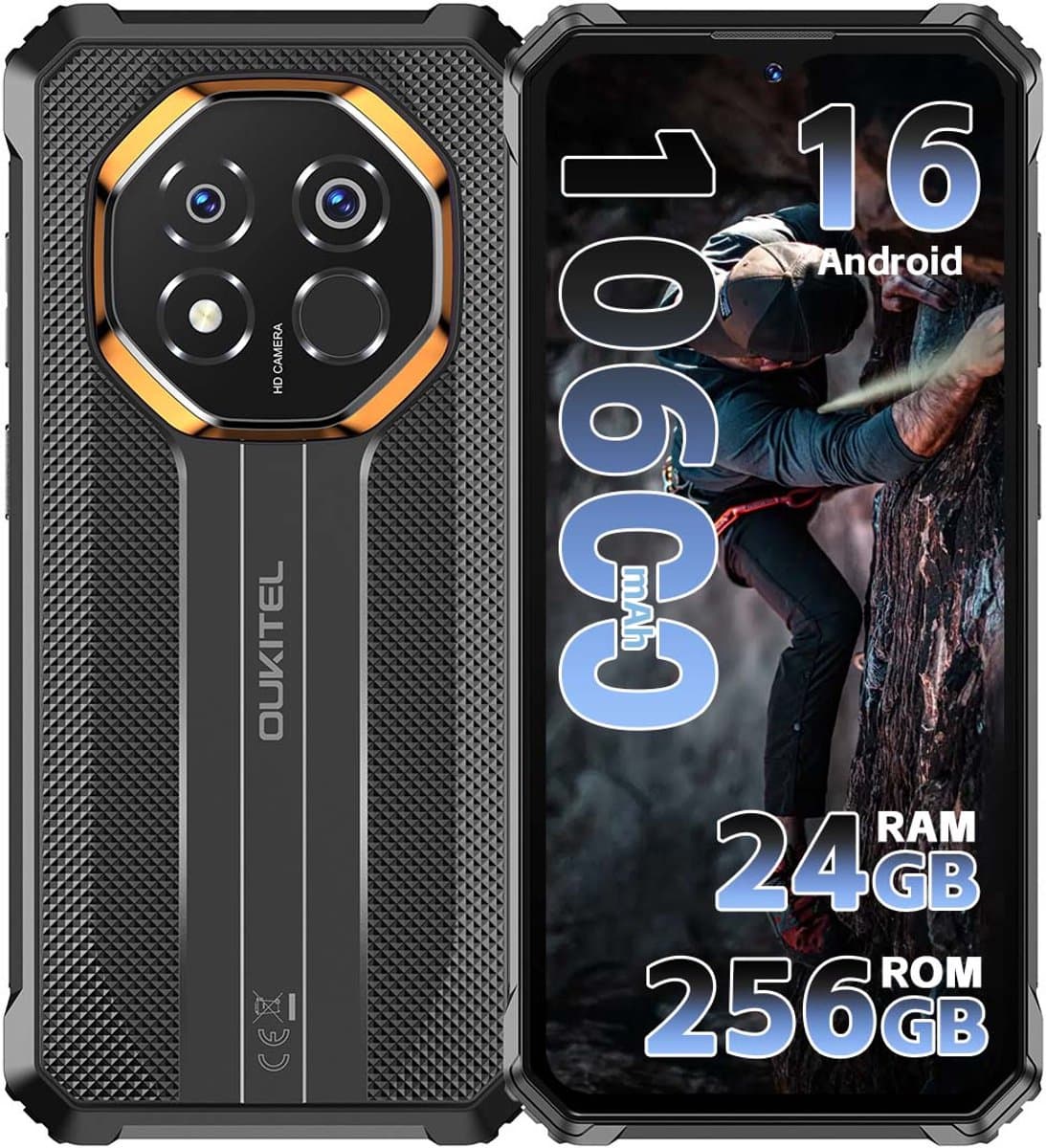OUKITEL G7 Rugged Smartphone 2026 nieuw - 24GB RAM - 256GB ROM - 6,52 inch - 10600 mAh - Android 16 - IP68/IP69K Outdoor telefoon - Gemini Ai - 64MP Camera - NFC GPS - Zwart — afbeelding 1