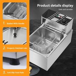 Elektrische friteuse van 5,5 l/11 l, gemakkelijk schoon te maken, commerciële friteuse van 2500 W met temperatuurregeling van 50-220 ° C, roestvrijstalen oliefriteuse voor frites 5.5+5.5L — thumbnail 5