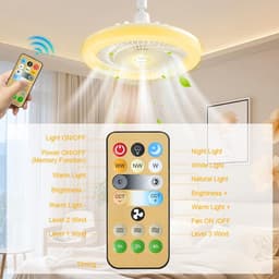 Plafondventilator met licht en afstandsbediening - E27 fitting - 3 snelheden, 3 kleuren dimbaar (3000K-6000K) - 1/2/4 uur timer - Moderne fan verlichting voor woonkamer, kinderkamer en kantoor — thumbnail 3