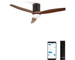 CREATE - Plafondventilator silent 100% hout 40W (Ø132cm) - Met licht LED - WIFI + Afstandsbediening - 6 snelheden - Programmeerbaar - WIND CALM NATURAL WOOD