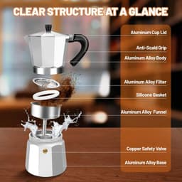 Percolator - 2 Cup Aluminum Espresso Stovetop Moka Pot - Stevig Aluminium - Koffiezetapparaat - Koffiezetter - Espresso en Koffie Maker - voot Home、Camping - 100ml 3.3oz — thumbnail 4