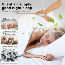 Merdoo Plafondventilator zonder Lamp - 52 inch - 3 Houten Bladen - Afstandsbediening - Wit/Naturel — thumbnail 5