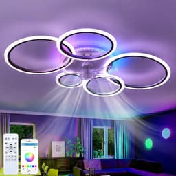 LuxiLamps - 5 Ringen Plafondventilator - RGB - 6 Snelheden - Zwart - Dimbaar Met Afstandsbediening - 12 Kleuren - Moderne Cirkel Ventilator Licht — thumbnail 1