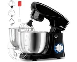 YASHE keukenmachine 1500W - 2 RVS mengkommen 4,5L en 5L - 10 snelheden + pulse - deeghaak, garde en klopper