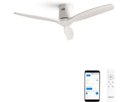 CREATE - Plafondventilator silent 100% hout 40W (Ø112cm) - Geen licht - WIFI + Afstandsbediening - 6 snelheden - Programmeerbaar - WIND CALM NATURAL WOOD