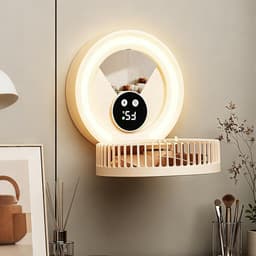 Kleine ventilatoren voor slaapkamer | 5 snelheden USB-oplaadbare ventilator | Ingebouwde LED-lamp en make-upspiegel opvouwbare timerfunctie nachtkastje ventilator - voor nachtkastje, slaapzaal, auto — thumbnail 3
