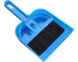 Mini Stoffer en Blik - Kleine Bezem Set - Bureau Schoonmaken - Zachte Borstelharen - Compact Ontwerp - Blauw