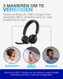 JLab Go Work 3 Draadloze Headset met Microfoon - Noise Cancelling - Bluetooth Multipoint - 70 uur batterijduur - PC Headset Voor Computer en Laptop met USB C - Dongle - Koptelefoon voor het Werk — thumbnail 5