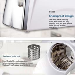 Elektrische Kaasrasp - Groentesnijder Keukenmachine - Snel Ingrediënten Snijden - 3 Roestvrijstalen Messen - 300W Vermogen - Zilver — thumbnail 2