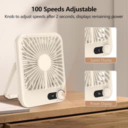 KZQ Draagbare Herlaadbare Ventilator - Stille Kleine Bureauventilator Met 180° Kantelhoek - 100 Snelheden Geschikt Voor Slaapkamer Kantoor Thuis En Buiten - Crèmewit — thumbnail 3