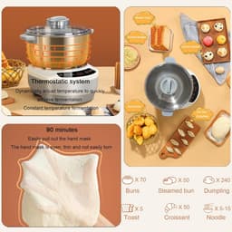 Deegmixer Huishouden - Keukenmachine Garde - Brood Bakken - Constante Temperatuur Fermentatie - 5 of 7 Liter - Zilver — thumbnail 3