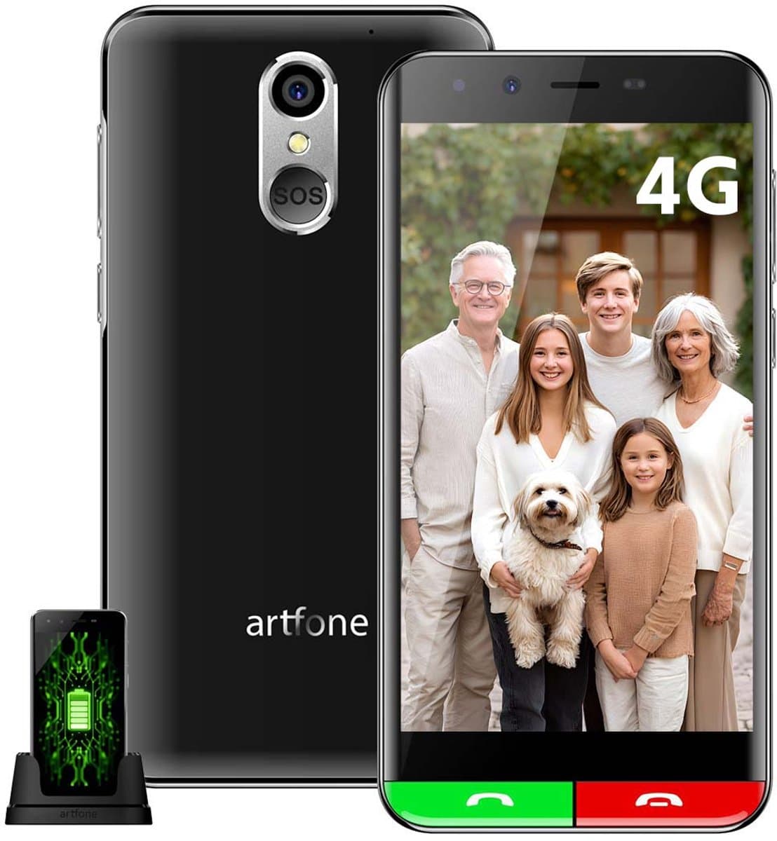 Senioren Telefoon - Smartphone - Artfone Smart_500 - 4G LTE - 5" - SOS-Functie - 3GB RAM - 32GB ROM - 2550 mAh - 13MP camera - GPS - Zwart — afbeelding 1