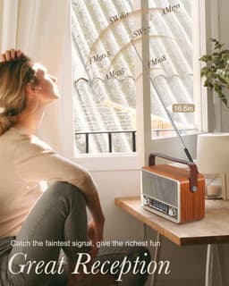 Vintage Draagbare Radio - Retro AM/FM/SW Radio met Bluetooth - 1800 mAh Oplaadbare Batterij - Draagbare Werksite en Camping Radio met USB, TF en AUX - Grote Knoppen voor Senioren - Koffie — thumbnail 5