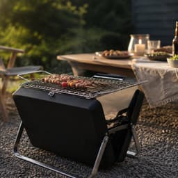 MikaMax Koffer BBQ - Houtskool BBQ - Mini Barbecue - Mat Zwart - Incl. Rooster - Grill Grootte 25 x 18 cm - Totaal Grootte 30 x 7,5 x 22,5 cm — thumbnail 2