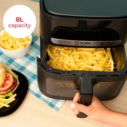 Airfryer Heetluchtfriteuse - Gezond Frituren - Snelle Maaltijden Bereiden - Dubbel Verwarmingssysteem - 8 Liter Capaciteit - Zwart — thumbnail 4