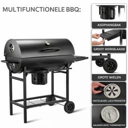 Houtskool BBQ XXL met Deksel en Thermometer – Grote Barbecue met Grillrooster – Verrijdbaar en Stevig — thumbnail 3