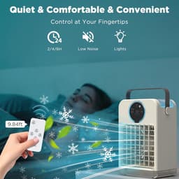 Draagbare airco met afstandsbediening, mini luchtkoeler met 2-8H timer, 3 ventilatorsnelheden, 2 nevelmodi, 700ML verdamplingsklimaatregelaar geschikt voor thuis — thumbnail 4