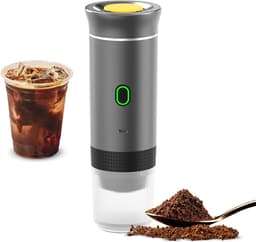 Donkergrijze draadloze koffiemachine voor in de auto, thuis en op reis, 3-in-1 elektrische koffiemachine, geschikt voor capsules of gemalen koffie, mini-koffiemachine met 15 bar druk voor koud en warm koffiezetten, kop met een inhoud van 150 ml. — thumbnail 1