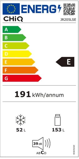 CHiQ JR205LSE Koel-vriescombinatie – 205L – Energieklasse E – Zilver – Vrijstaand – Compacte Koelkast met Vriesvak — thumbnail 2