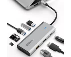 Dockingstation - Hub Adapter - Extra Poorten - Aluminium Behuizing - 8 Poorten - Zilver